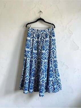 Gorgeous Boden Nadia Poplin Blue Patterned Tiered Maxi Skirt - Womens